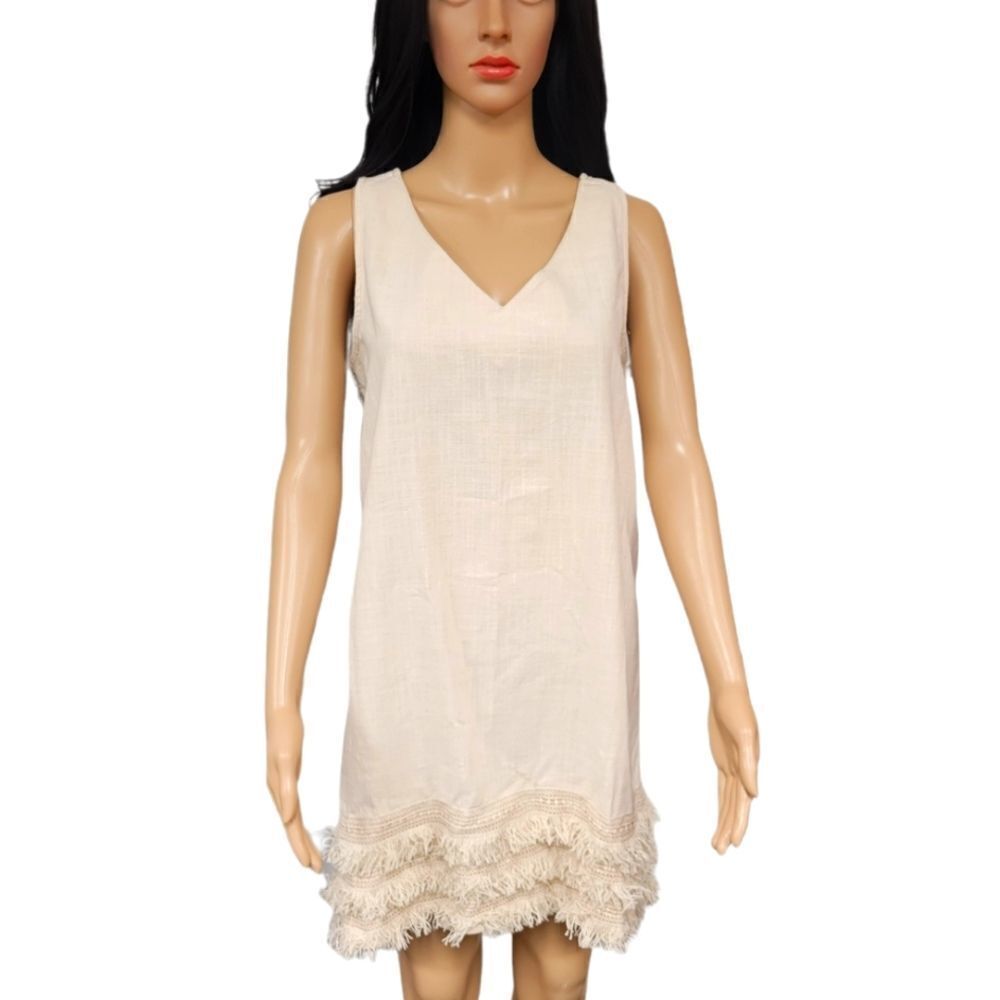 Linen Frayed Hem Mini Dress